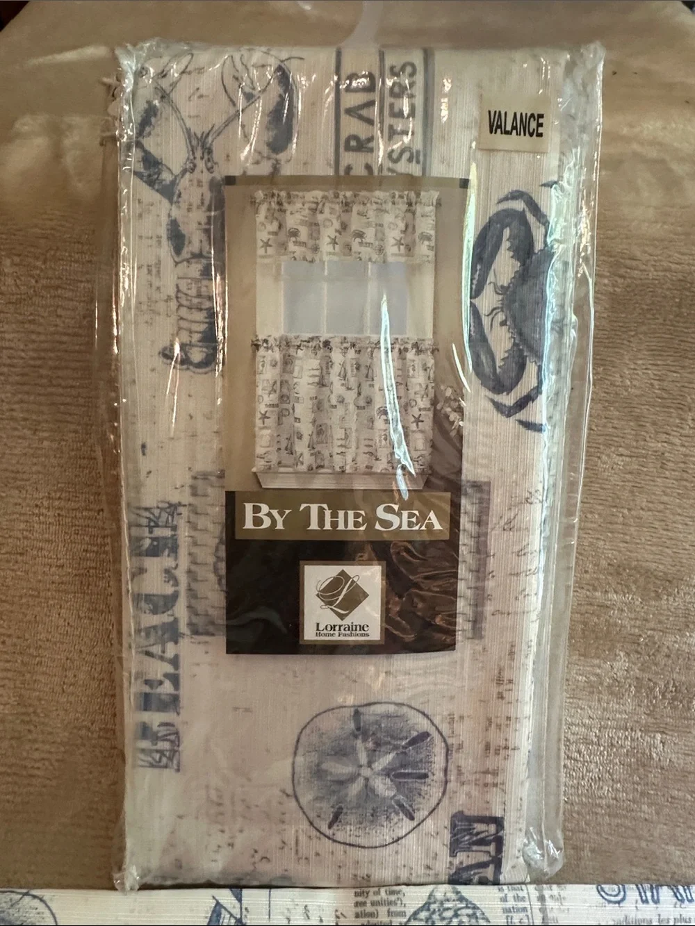 Amazon Essentials Beach Nautical Valance in Beige and Navy (set of 2)